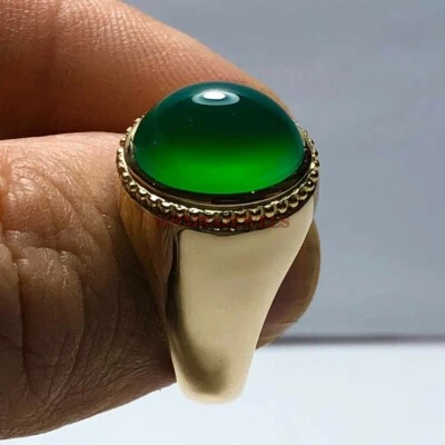 Anillo para hombre de plata de ley 925 chapado en oro con piedras preciosas de ónix verde natural #525 Foto 1 de 4