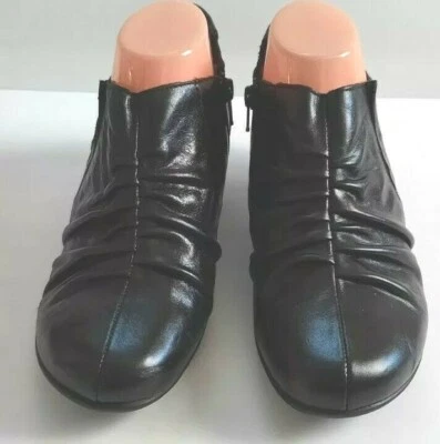 Taos Us Sz. 8 EUR 38 Side Zip Leather Black Booties Ankle Boots Shoes 1.5" Heel - Image 1 of 4