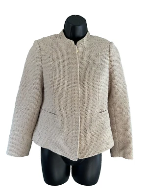 Chaqueta Blazer Calvin Klein Para Mujer Sin Cuello Cremallera Frontal Forrada de Tweed 2 Pequeña Foto 1 de 4