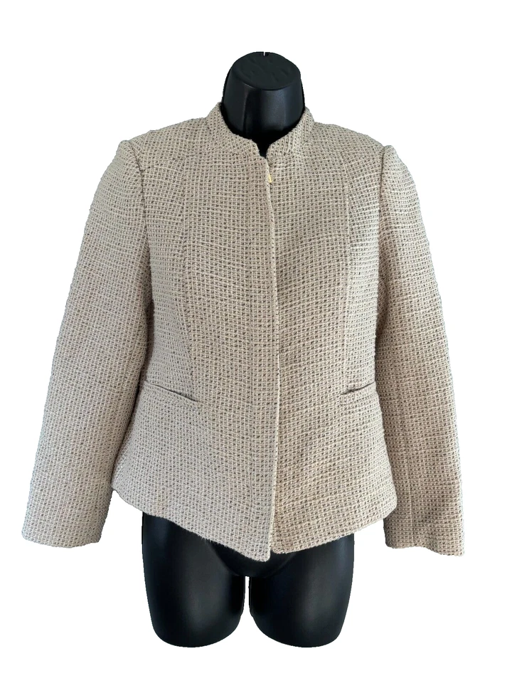 Calvin Klein Womens Collarless Zipper Front Tweed Lined Blazer Jacket 2 Petite - Image 1 of 4