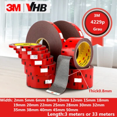 Genuine 3M VHB #4229 DOUBLE SIDED STICKY TAPE ROLL SELF ADHESIVE   2mm - 50mm - Image 1 of 4