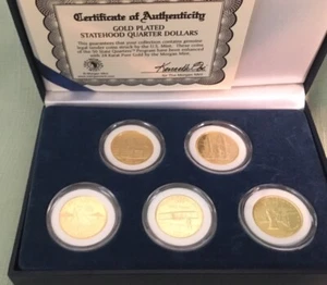 2001 FIVE STATEHOOD QUARTER DOLLARS SPECIAL EDITION 24K  GOLD PLATED  QUARTERS - Picture 1 of 7