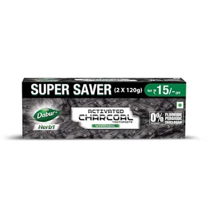 DABUR Herb'L Activated Charcoal Toothpaste - 120Gx2, Whitening Fluoride Free - Picture 1 of 6