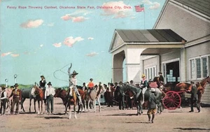 Oklahoma City Cowboys Lasso Vaquero Rope Throwing Contest at Fair OK Postcard - Picture 1 of 5