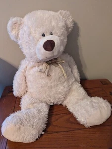 Hugfun Intl 27" Large Cream Colored Floppy Teddy Bear w/Bow Stuffed Animal - Picture 1 of 15