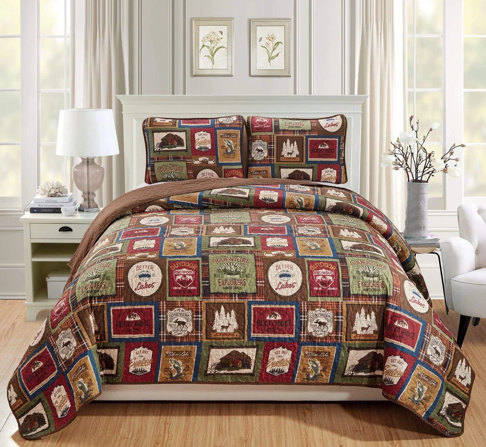 Southwestern Great Outdoors Wilderness Cabin Lodge And Lakehouse 2piece Quilt Be - Image 1 of 1