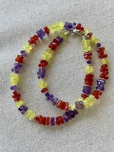 Edelsteinkette Karneol Serpentin Amethyst - Bild 1 von 6