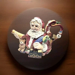 Fitz and Floyd Santa's List Teapot - 1994, Hand-Painted, 33oz, 8" Tall x 11" Wid - Picture 1 of 11