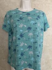 Fresh Produce womens palm tree beach teal green tee t-shirt small