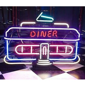 19"x15"Diner Open Neon Sign Light Windows Hanging Real Glass Tube Nightlight Art - Picture 1 of 1