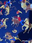 Fabric napkin & horses vintage look 16" x 17" piece Navy blue