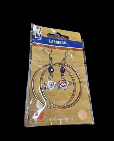 OKLAHOMA CITY THUNDER EARRINGS TEAM 2" HOOP COLOR BEAD DANGLE STYLE WITH HOOP Cover