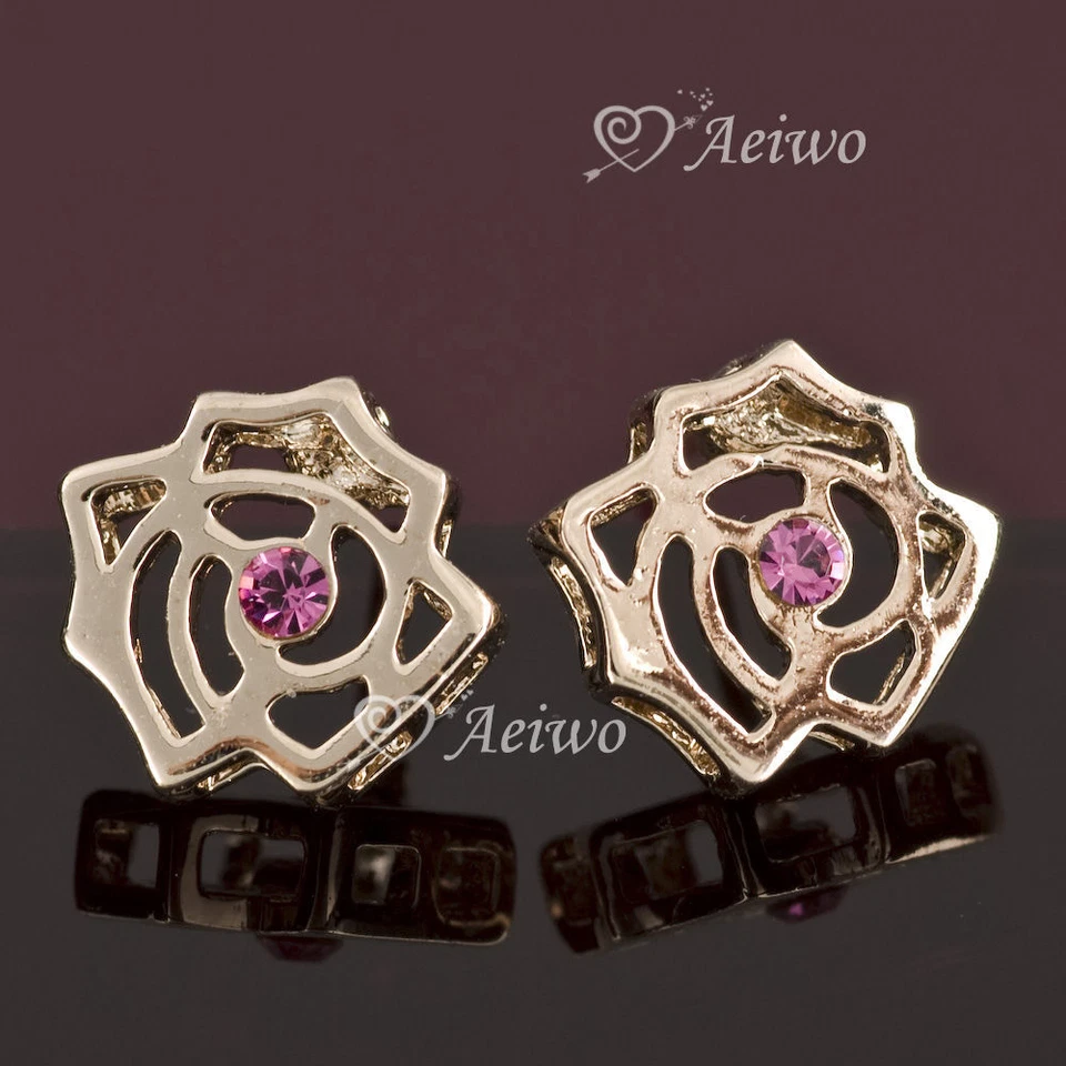 EARRINGS STUD 18K ROSE GOLD GF CLASSIC ROSE PINK MADE WITH SWAROVSKI CRYSTAL  Foto 1 de 1