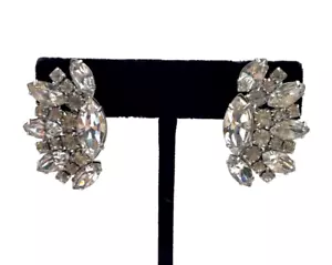 FABULOUS OLD VNTG ART DECO STARBURST SUNBURST EARRINGS GERMANY MADE RHODIUM PLTE - Picture 1 of 7