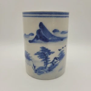 Antique 19th-Century Chinese Hand Painted Blue & White Paint Brush Pot Vase - Picture 1 of 6