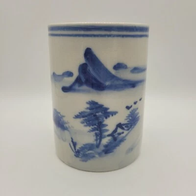 Vaso antigo chinês do século XIX pintado à mão azul e branco pincel vaso - Imagem 1 de 4
