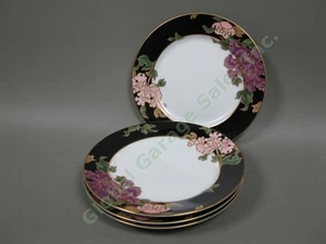 4 Fitz & Floyd Cloisonne Peony Bread Butter Plate Set Black China Set 6.5" Inch - Picture 1 of 14
