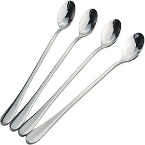8 Inch Long Handle Spoon Iced Tea Spoons, 4pcs Coffee Spoon, Premium Silver  - Picture 1 of 5