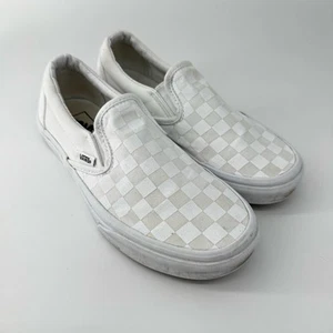 Vans Classic Checkerboard Slip On All White Canvas Skate Shoes M 5.5/ W 7 - Picture 1 of 13