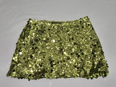 Silence + Noise mini Skirt Womens XS Green Sequin Lined Zip New Years Party  - Image 1 of 4