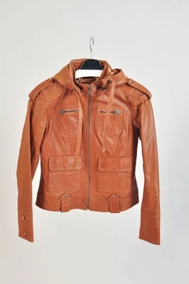 Chaqueta con Capucha Marrón Cuero Cerdo Años 00 De Colección - Talla S/M  Foto 1 de 4