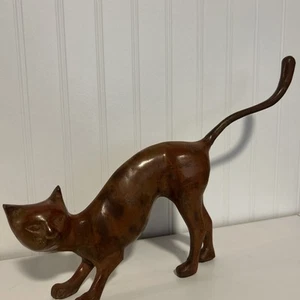 Mid-Century Modern MCM Heavy Metal Cat Sculpture Art 16" Cat Collectible Art - Picture 1 of 23