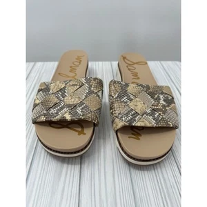 SAM EDELMAN Sz 9 M Sandals Sport Slide Adaley Beige Woven Vegan Snake Comfort - Picture 1 of 11