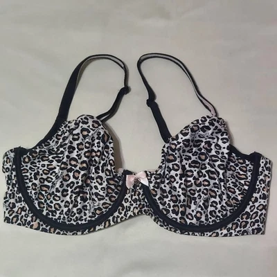 Victoria's Secret Mujer Con Aros Sin Forro Demi Sujetador Estampado Leopardo Ribete Negro 36D Foto 1 de 4