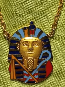 Cloisart Necklace Egyptian 1970's Enamel Gold Tone Egypt Pharaoh Colorful 17in - Picture 1 of 10