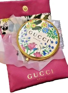 Rare GUCCI Floral Pattern Compact Mirror Not for Sale Beauty Promo Gift w/ Pouch - Picture 1 of 12