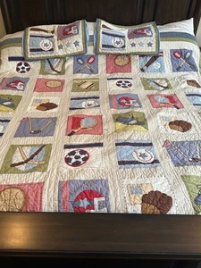 Pottery Barn Kids  Patchwork Quilt & Sham Full Queen MVP Sports  - Picture 1 of 7