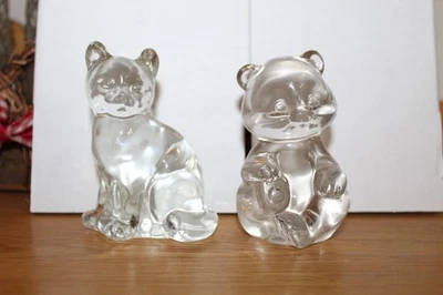 2 Fenton Art Glass Crystal Sitting Cat & Bear Animal Figurines Check this Out! - Image 1 of 4