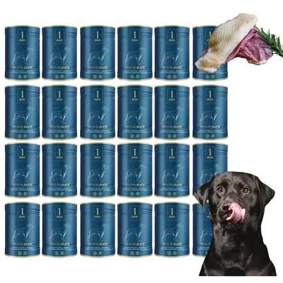 24x800g Hundefutter Nassfutter reich an Ente Getreidefrei ohne Getreide 1Dog - Bild 1 von 4