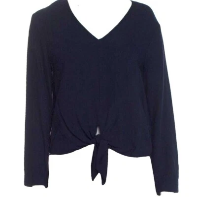 Jenni Kayne Womens V Neck Tie Front Blouse Size XS Navy Capsule Wardrobe Minimal - Image 1 of 4