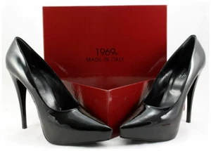 1969 Lackpumps Gr. 43 Leder Plateau High Heels Hand Made in Italy Luxus pur - Bild 1 von 12