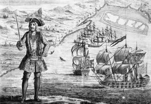 Roberts y barcos Bartholomew. Barba negra pirata. Tarjetas de notas de arte vintage de B&W - Imagen 1 de 2