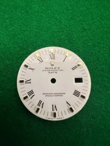 FACTORY ROLEX DATE WHITE ROMAN NUMERALS DIAL W/ 18K YELLOW GOLD MARKERS - Picture 1 of 2