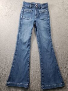 American Eagle Jeans Women's 4 Long Blue Denim Super Hi-Rise Flare Stretch 27x32