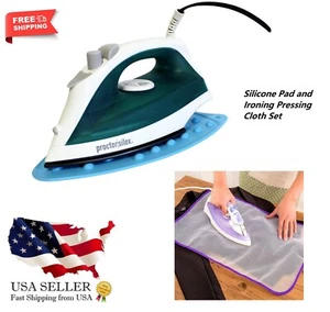 Silicone Iron Rest Pad Mat & Heat Protective Ironing Cloth Ironing Accessory Set - Picture 1 of 12