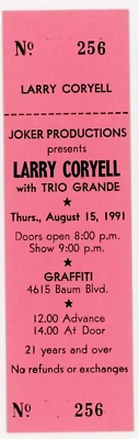 Larry Coryell Concert Ticket Graffiti Showcase Pittsburgh, PA 1991 - Image 1 of 2