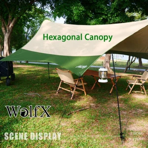 13x14 FT Camping Tent Tarp Sun Shelter Cover Rain Fly Hexagonal Canopy Travel - Picture 1 of 10