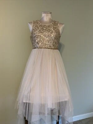 Pink & Violet Girl Dress 14 Gold Sequence embroidery Blush Tulle Wedding Easter - Image 1 of 4