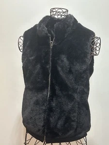 Talbots Black Super Soft Open Front Faux Fur Vest Women Size S - Picture 1 of 6