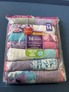 Ropa interior de bikini de algodón Hanes Value Pack 14 para niñas - talla 14 NUEVO - Imagen 1 de 4
