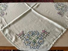 Vintage Pale Green Hand Embroidered  Tablecloth 34” X 31”