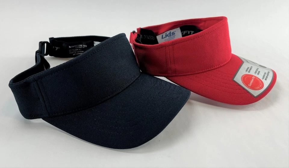 3 Pack Lids Sun Visors 110 Mini Pique Comfort Flex-Fit Visor Caps Red Royal Navy