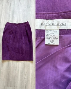 1980s Purple Suede Skirt, 1990s Leather Pencil Skirt - Picture 1 of 7
