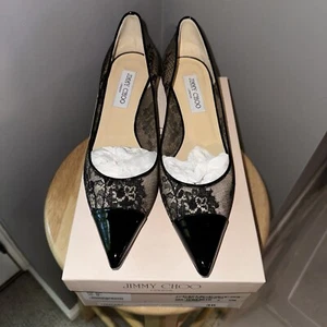 Jimmy Choo Amika Sz 40 Black Nude Lace Patent Leather Heels Box And Dust Bag - Picture 1 of 24