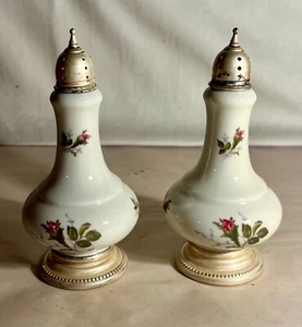 Rosenthal Pompadour Moss Rose Salt & Pepper Shakers Sterling Silver Base & Tops - Picture 1 of 3