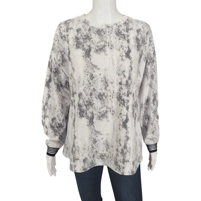 Suéter moderno Isaac Mizrahi Live SOHO polar cepillado talla mediana gris estampado Top Foto 1 de 4